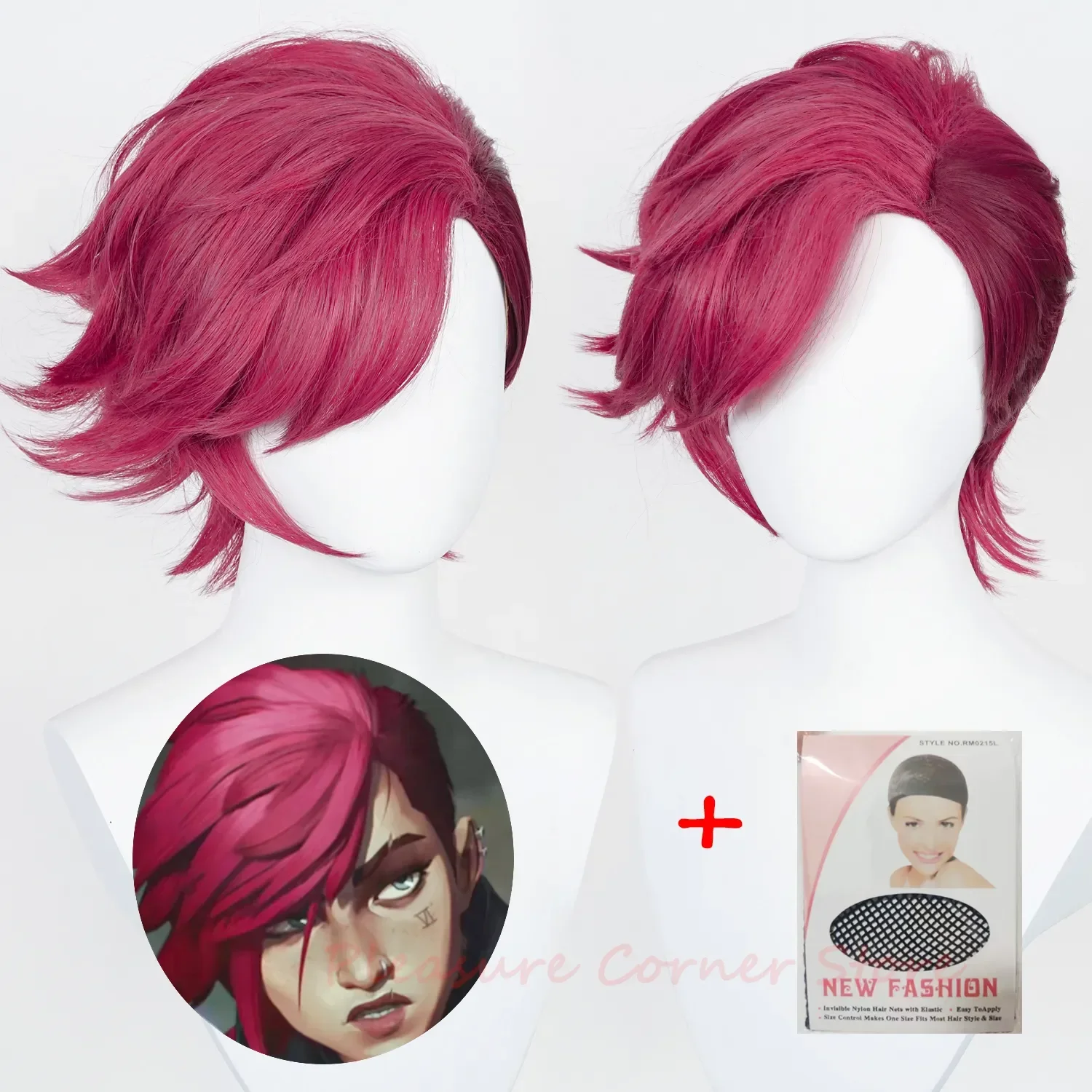 

Game LOL Arcane Vi Cosplay Wig VI Deep Rose 30cm Short Heat Resistant Synthetic Role Play Wigs