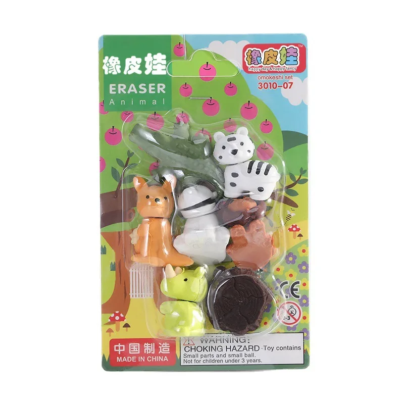 Dinosaur Dolphin Panda Eraser Creative Cartoon Animal Rubber Puppy Set DIY Toy School Supplies Stationery Cardboard Kids Gift