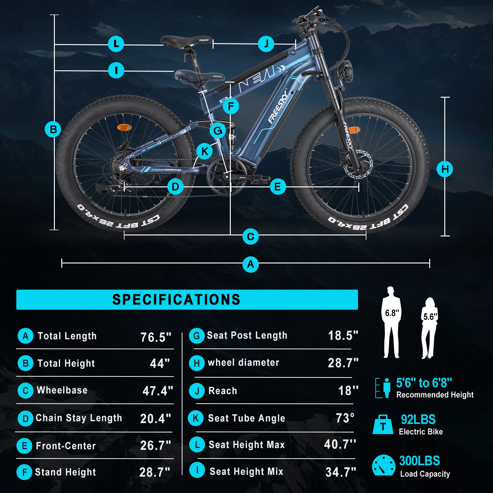 Freesky M520 Bici Elettrica per Adulti, Batteria 48V41Ah, Motore 1200W, Bicicletta Elettrica, E-Mountain Bike con Pneumatici Fat da 26 Pollici - immagine 4