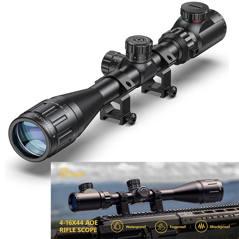 CVLIFE 4-16x44 Rifle Scope Red Green Illuminated Optical Mil-Dot Reticle Riflescope Sights with 20mm Picatinny Rail Mounts