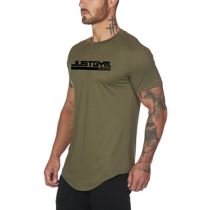 

European and American Style Sports Casual T-shirt Solid Round Neck Short Sleeve Men's Fitness Top