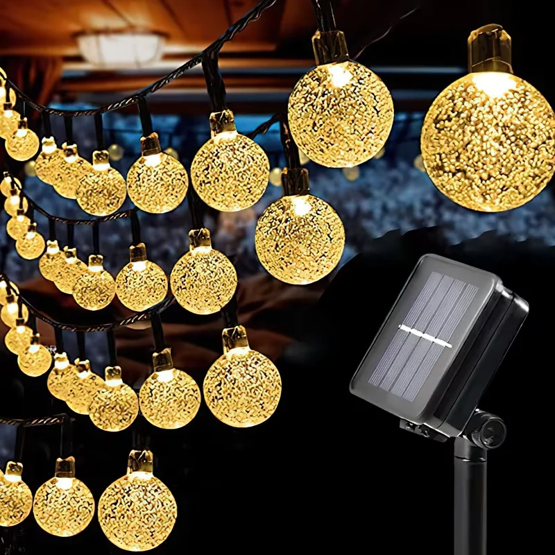 Solar-Powered Waterproof Crystal Globe String Lights - 60 LED Outdoor Garden Decor with 8 Lighting Modes