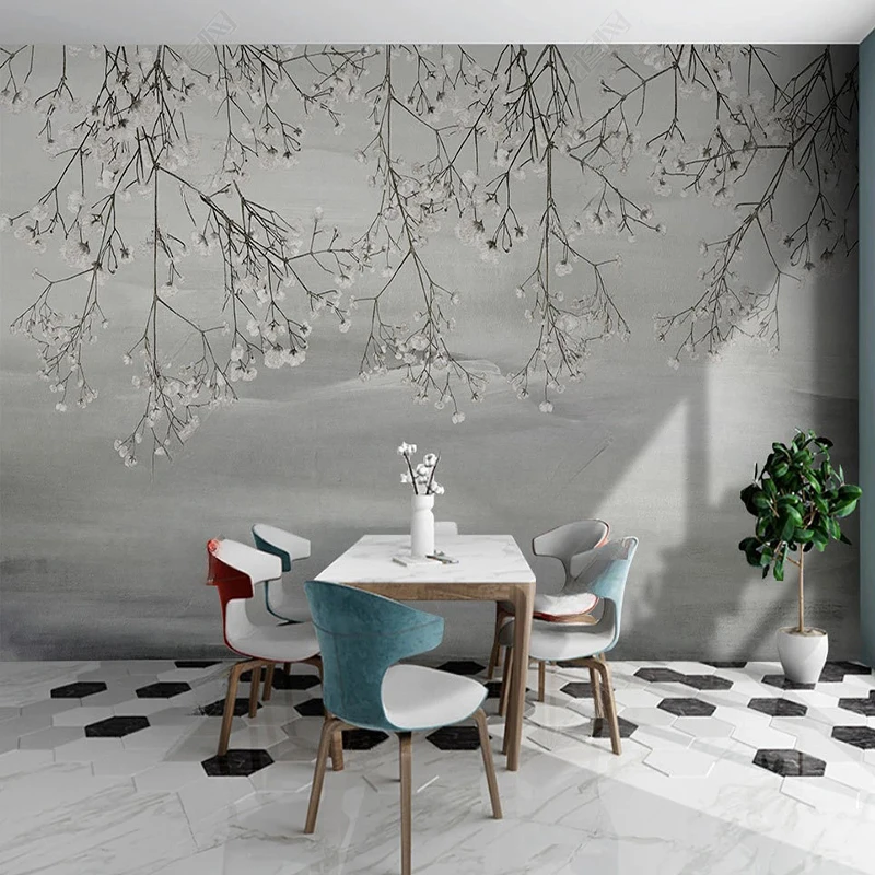 

Custom Mural Wallpaper Nordic Modern Abstract Hand Painted Plant Leaves Wall Painting Living Room TV Papel De Parede 3D Fresco