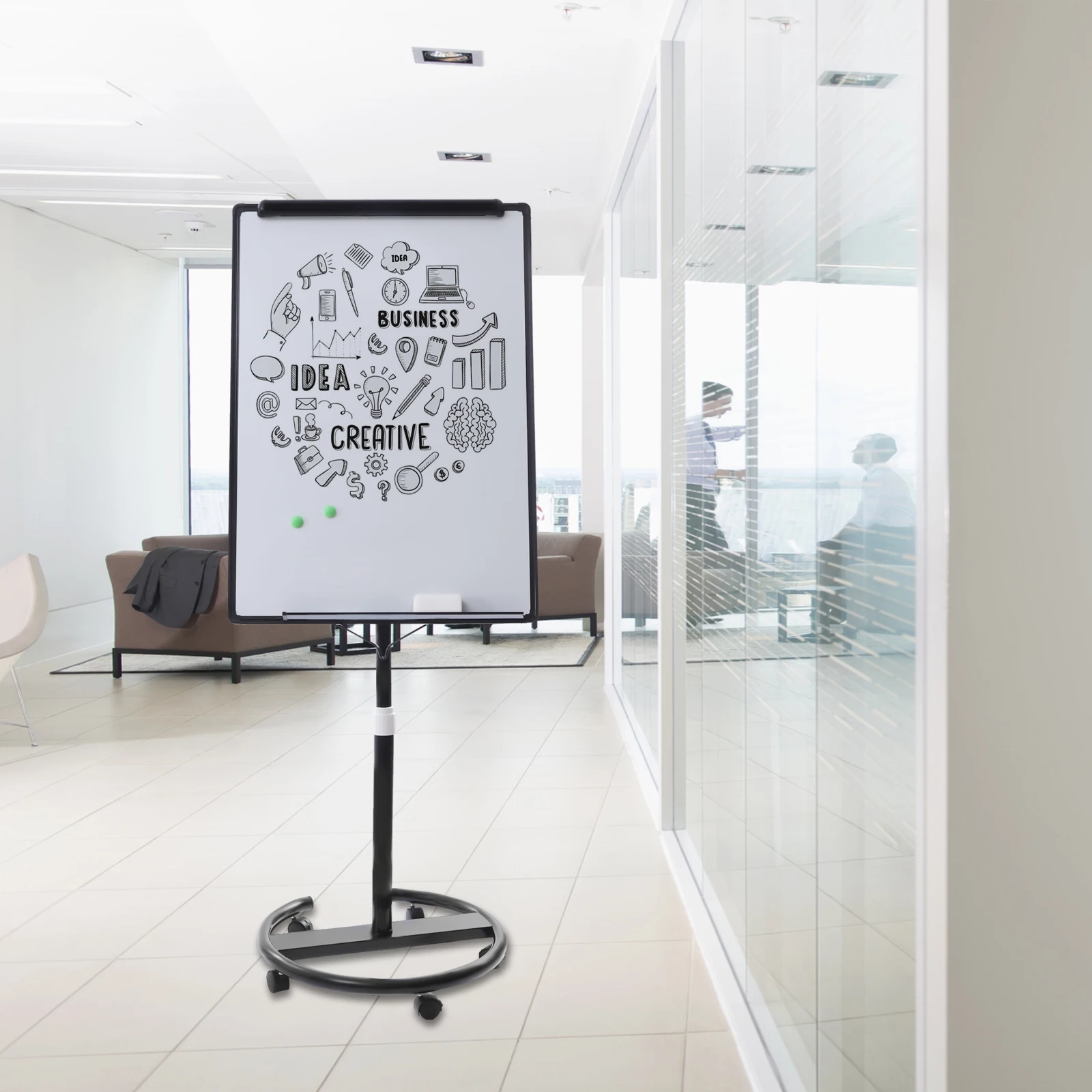 Magnetic Whiteboard Flipchart Easel 28" x 40" Mobile Dry Erase Board with 5 Wheels Height Adjustable for School Office & Home 2