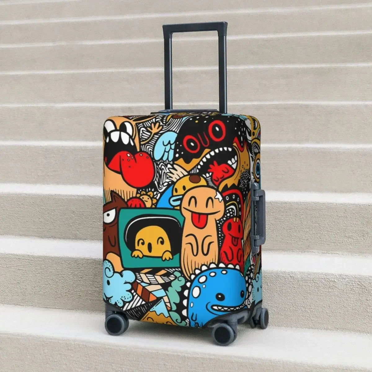 

Funny Graffiti Pattern Suitcase Cover Flight Colorful Cute Monster Elastic Luggage Supplies Business Protection