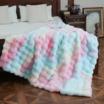 Lightweight Plush Blanket Cozy Bubble Plush Throw Blanket for Office Home Travel Soft Warm Winter Blanket with Heat Retention 3