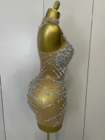 STOCK Sparkly Rhinestones Sexy Mesh See Through Dress Party Evening Prom Celebrate Birthday Dress Singer Dancer Show Stage Wear - Image 4