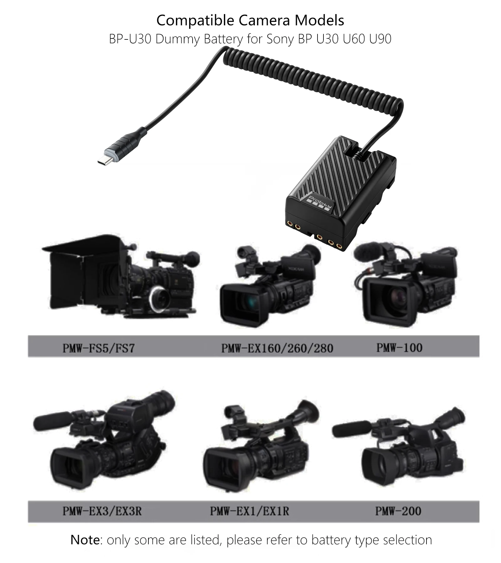 PD45W USB-C to BP-U30 BPU30 더미 배터리 ( PMW-EX1 EX1R EX3 PMW-100 150 160용) BP-U60 BP-U90 대체품
