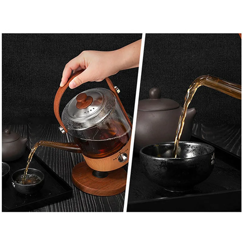 Tea maker household steam boiling teapot black tea health pot glass electric kettle steaming teapot high-end retro wood grain