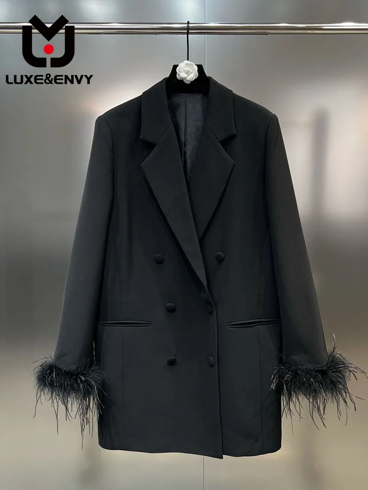 

LUXE&ENVY Online Red Collar Long Sleeve Ostrich Cuff Single Breasted Silhouette Dark Suit 2023 Autumn
