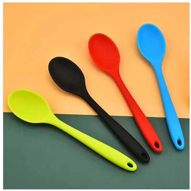 Colorful Silicone Spoon Heat Resistant Non-stick Rice Spoons Kitchenware Tableware Learning Spoon Cooking Kitchen Tool tableware