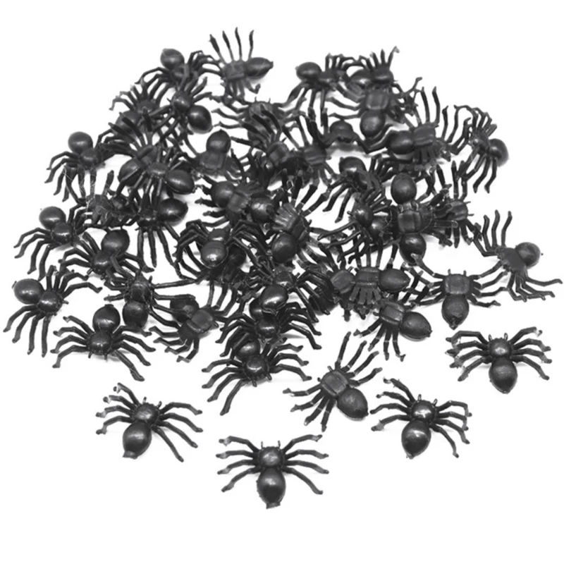 

50pcs Horror Black Spider Haunted House Spider Web Bar Party Decoration Supplies Simulation Tricky Toy Kids Halloween Decoration