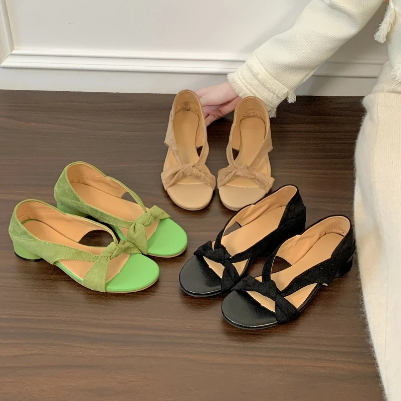 Butterfly-knot Women Gladiator Sandals Concise Slip On Low Heel Shoes Summer Comfort Daily Walking Dress Sandals_vogvips.com