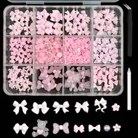 1Box Multiple Styles Colorful Resin Bows Nail Charms Pearl Heart Flatback Diamond Nail Art Decoration for DIY Manicure Crafts 2