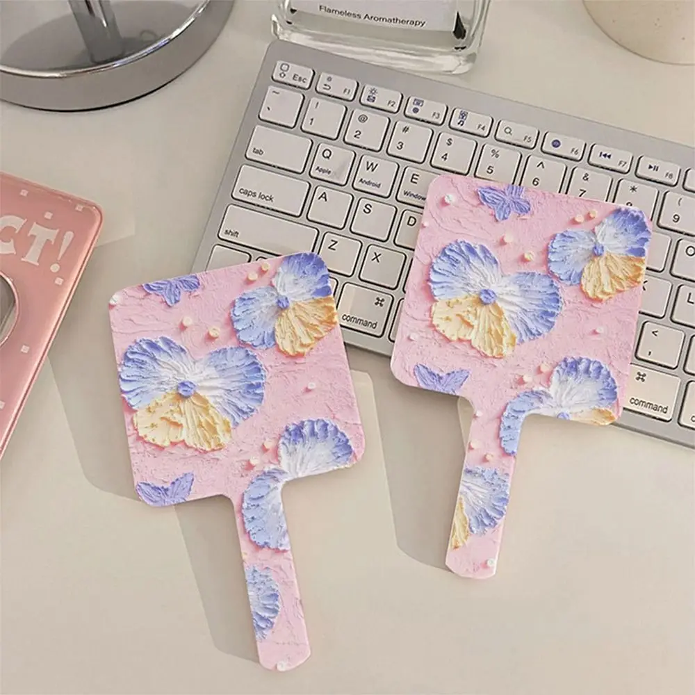 

INS Style Flower Square Hand-Held Make-Up Mirror Women Girls Portable Handle Cosmetic Mirror Adorable Small Cosmetic Mirror