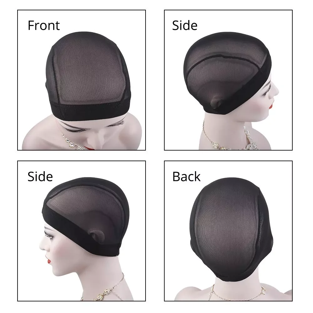 6pcs/Lot Black Mesh Dome Cap Making Wig Breathable Spandex Wig Cap Stretchable Hairnet Wide Elastic Band Women Men