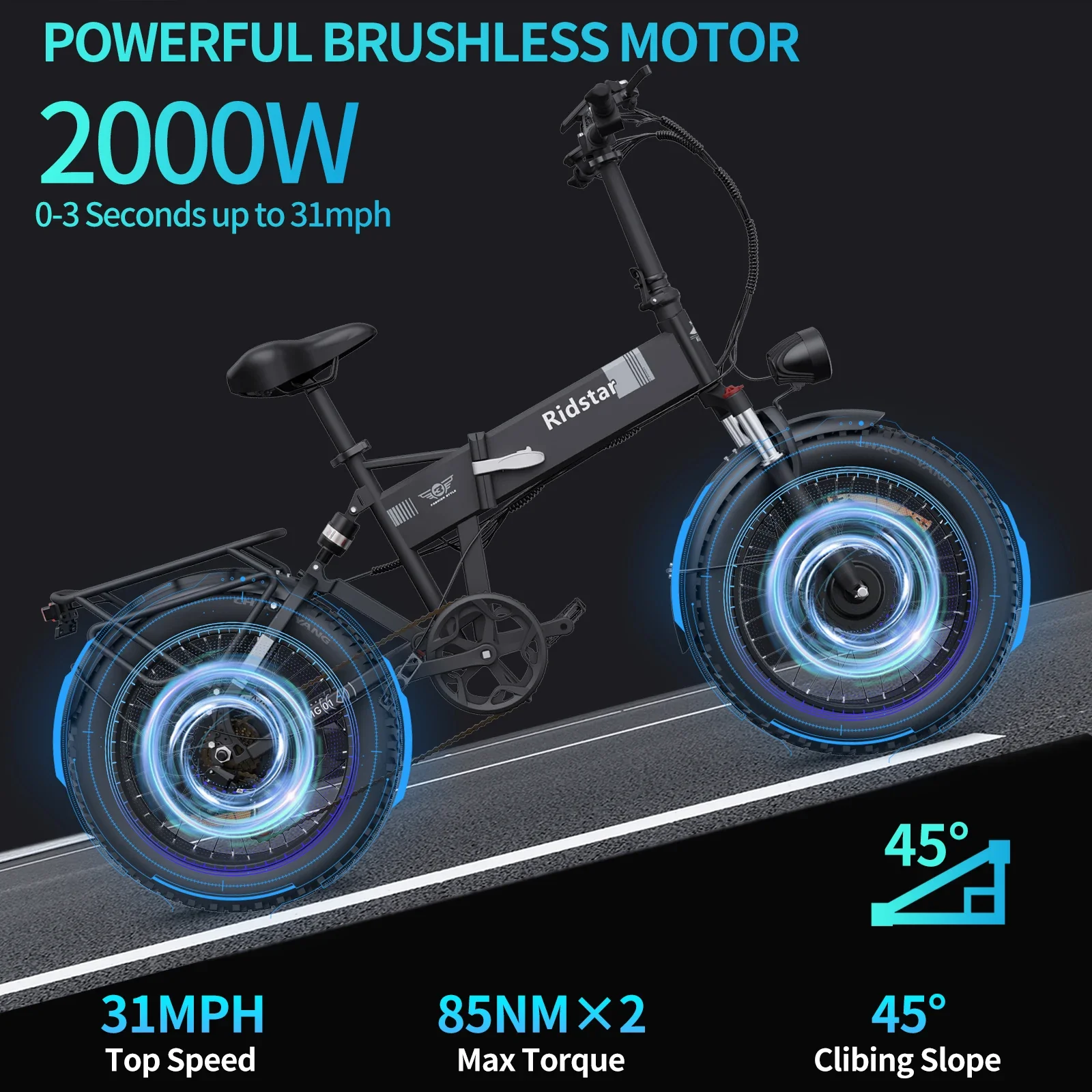 RIDSTAR H20 PRO Folding 2000W Dual Motor 48V 23AH Mountain Snow Electric Bicycle Hydraulic Brake 20*4.0 Fat Tire Electric Bike
