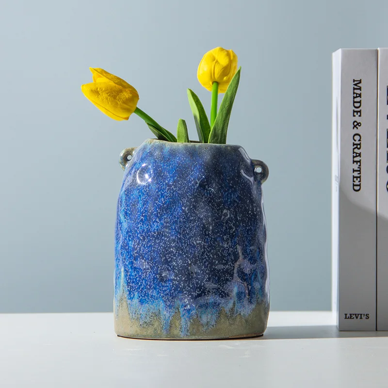 

Le Meng ins wind Nordic vase ornaments blue ears ceramic flowers inserted into the hotel B&B handmade creative flower.