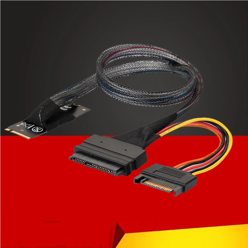 50Cm M.2 Nvme M Key To Sff-8639 Adattatore Per Cavo U.2 Con Cavo Di Alimentazione Sata A 15Pin Per Cavo Riser Nvme Ssd Da 2.5 Pollici Da M2 A U.2