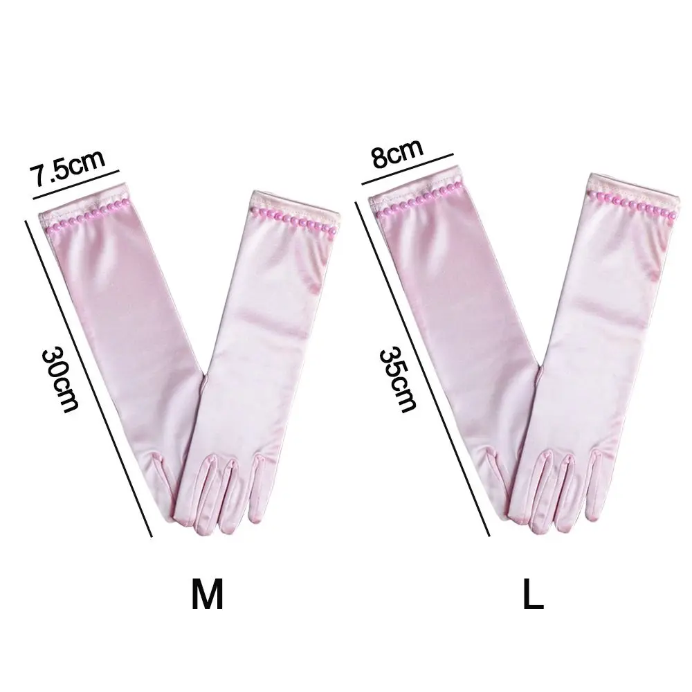 1Pair Children Long Gloves Princess Dance Performance Stage Gloves Satin Sequins Bow Glove Solid Full Finger Mittens Accessories 6