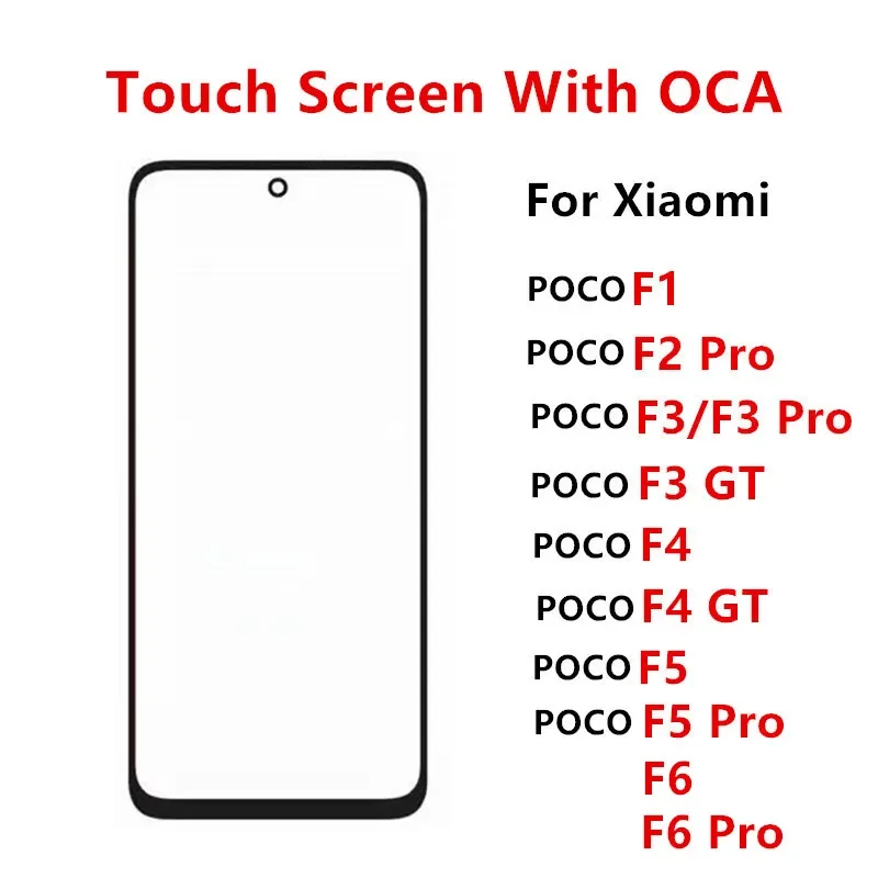 Outer Glass For Xiaomi POCO F6 F5 Pro F4 F3 GT F2 F1 Touch Screen Front Panel Repair LCD Display Replace Repair Parts + OCA lcd display replacement,glass screen replacement,touch screen digitizer replacement