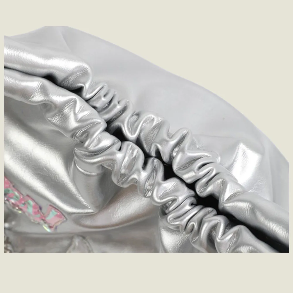 Unique Design Silver Underarm Bag Large Capacity Chain Hobos Crossbody Bag Silver PU Leather Crossbody Bags Butterfly Decoration