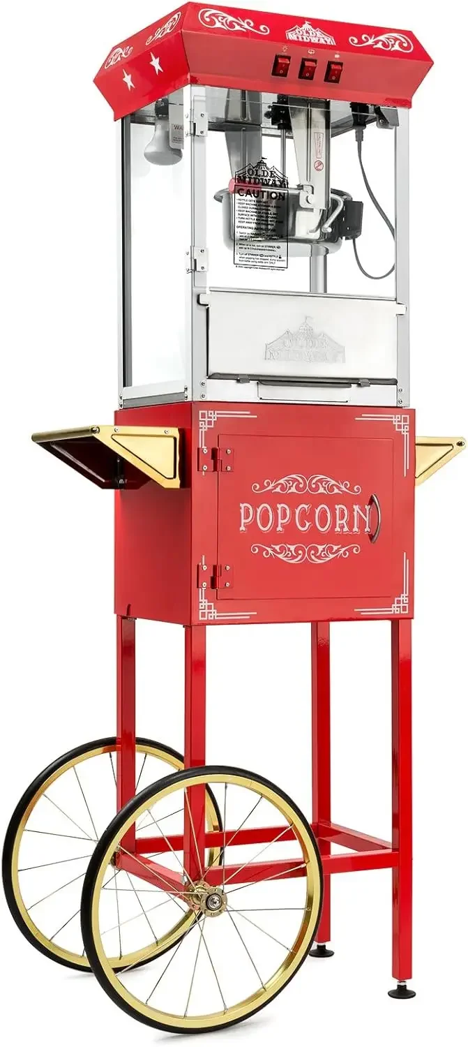 Midway Vintage Style Popcorn Machine Maker Popper with Cart and 10-Ounce Kettle-Red