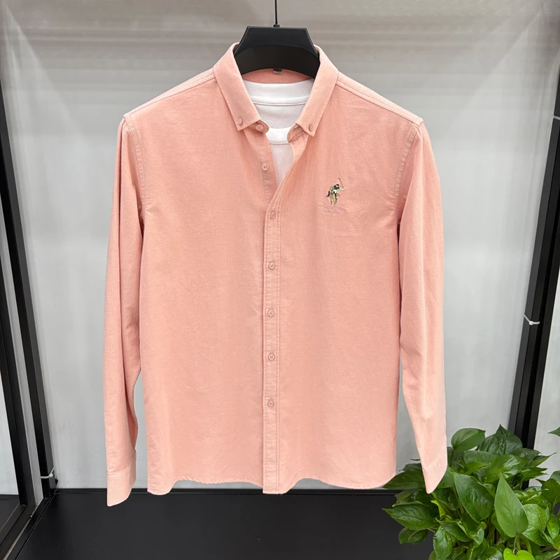 Spring and Autumn New 100% Cotton Long Sleeve Shirt for Men's Business, Leisure, Skin Friendly, Comfortable Collar Shirt Coat