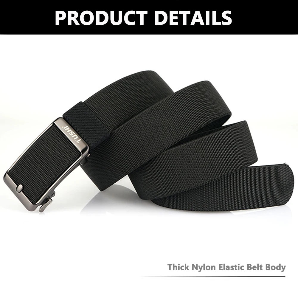 TUSHI New Elastic Belt For Men Automatic buckle Alloy Quick Release Strong Outdoor Casual Belt Tight Nylon Stretch Waistband