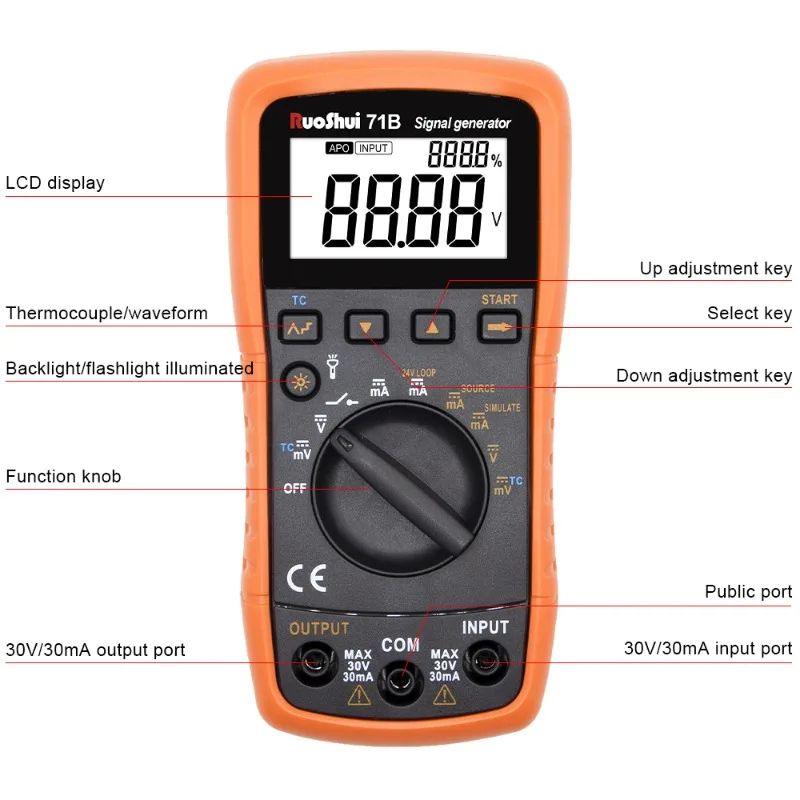 

RuoShui 71B Signal Generator Thermocouple Current Voltage Portable Process Calibrator 4-20mA Analog Transmitter Source Simulator