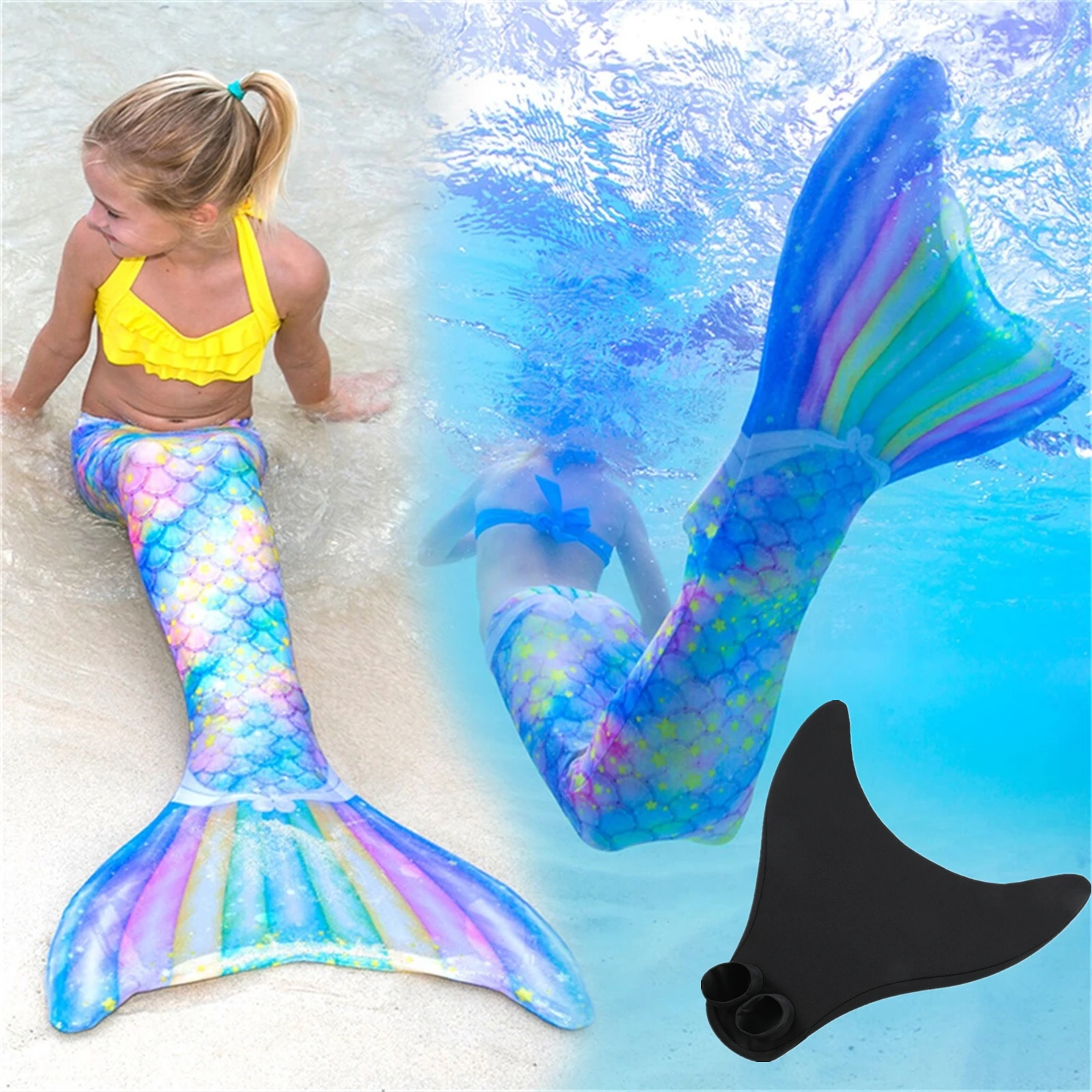 Mermaid Kids/Adults Swimmable tails Monofin Mono Fin Flippers Swimming Costume B 