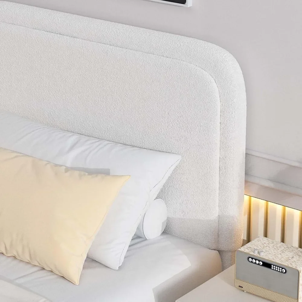 Twin Size Bed Frame with Headboard, Modern Style, Soft Rounded Corners, Boucle Upholstered Platform Bed Frame 4