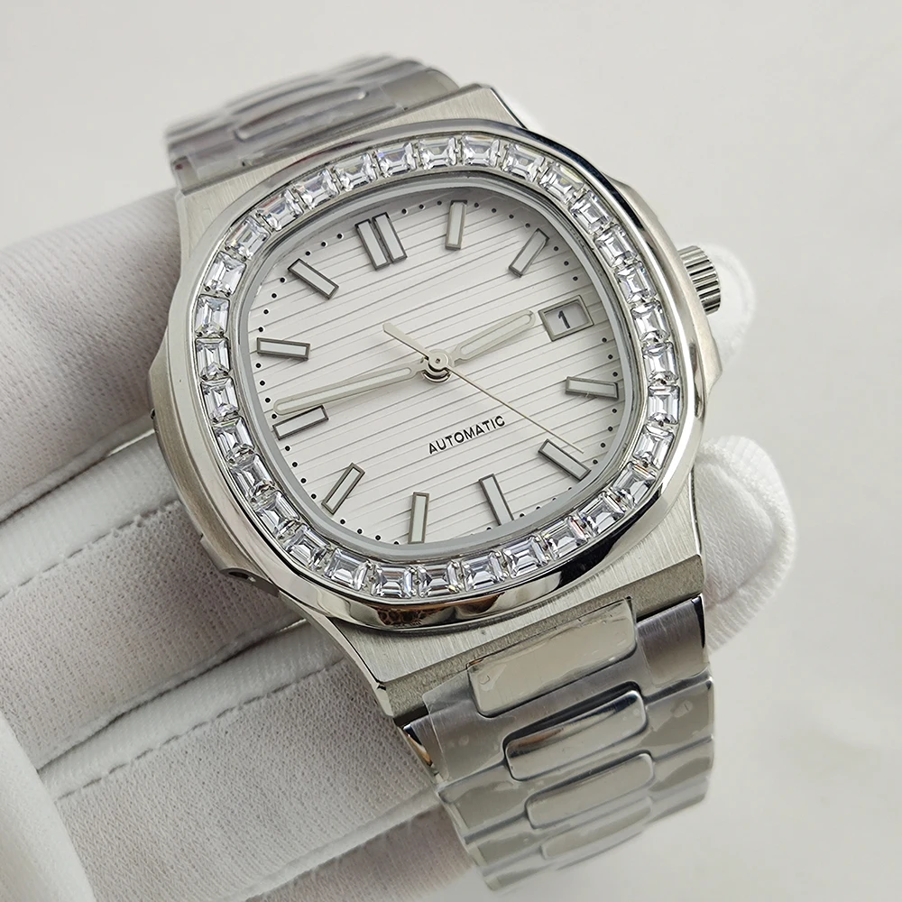 

NH35 Чехол diamond Nautilus Мужские механические наручные часы из нержавеющей стали, Установка часов NH35