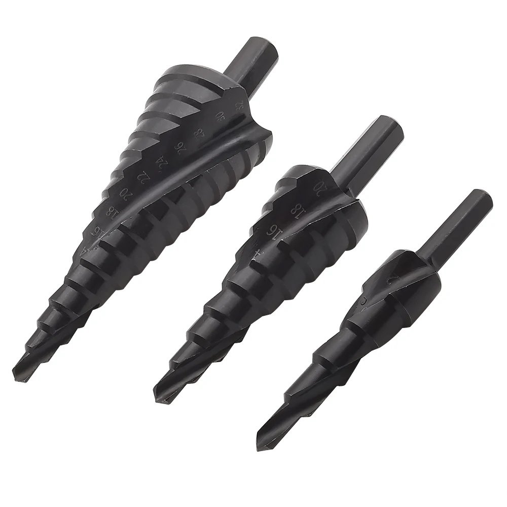 

3Pcs 4-12/20/32mm HSS Cobalt Step Drill Bit Set Nitrogen High Speed Steel Spiral For Metal Cone Triangle Shank Hole Wood Drills