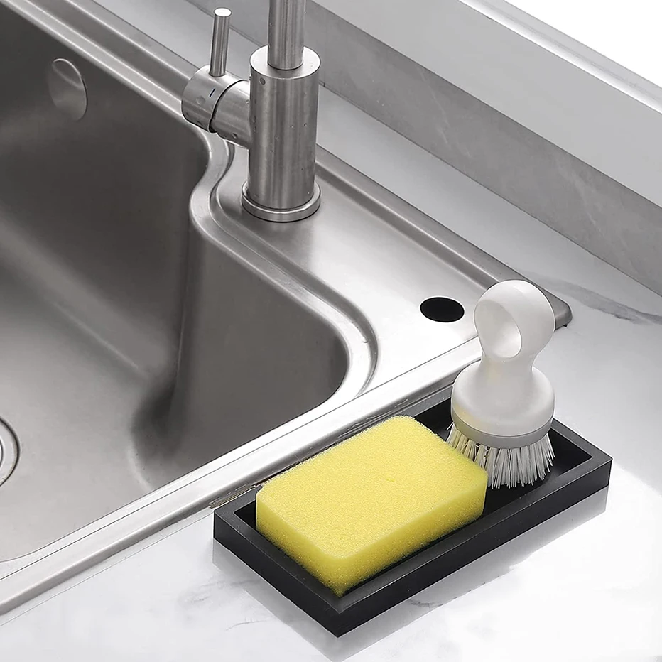 Silicone Soap Dispenser Tray Bathroom Vanity Storage Tray for Dish Soap Sponge Perfume Candle Countertop Storage 2 Sizes