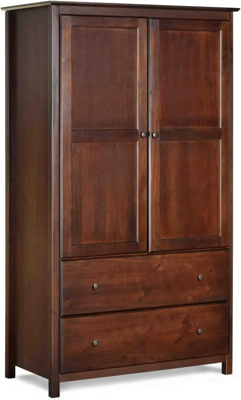 Wood Furniture Shaker 2-Door Wardrobe, Solid Wood with Cherry Finish 4