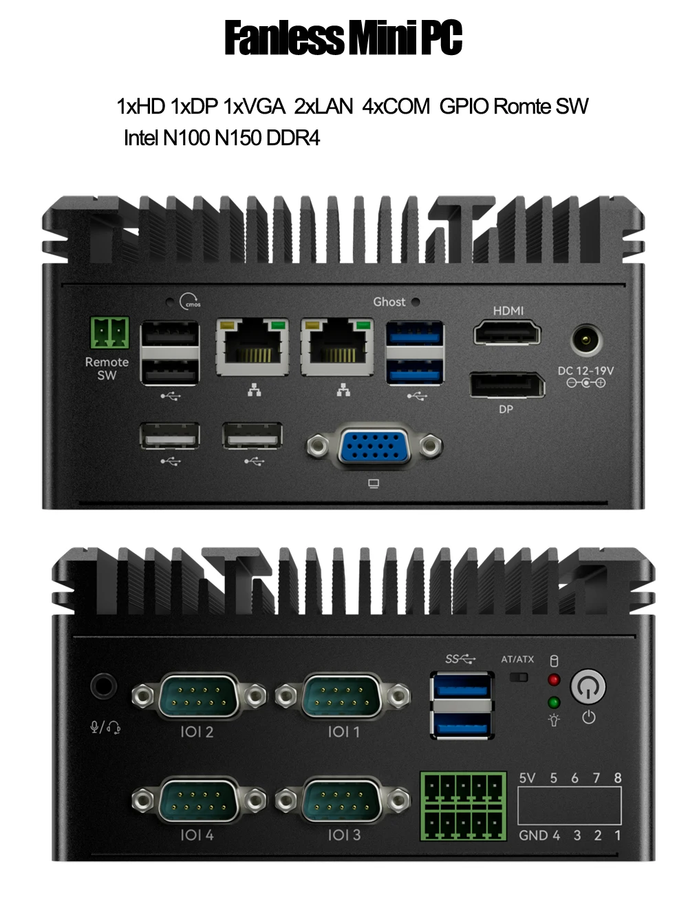 Fanless Industrial Mini PC 12th Gen N150 N100 DDR4 HD DP VGA 4xCOM ...