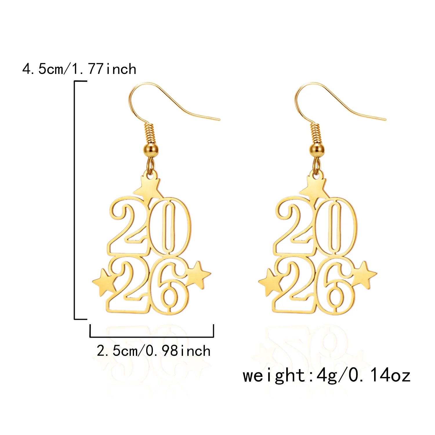 Trendy 2026 Anzahl Geometrische Gold Farbe Sterne Tropfen Ohrringe Party Neue Jahr Schmuck für Frauen Baumeln Hängende Ohrringe Geschenke – Detail 8