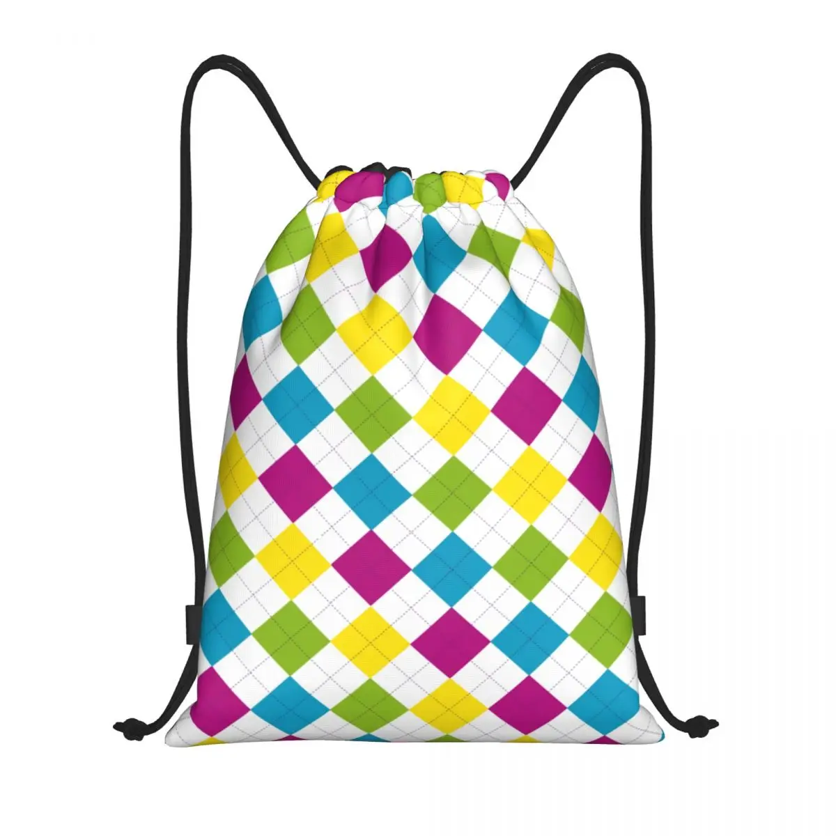 

Custom Rolling Argyle Pattern Drawstring Bag for Training Yoga Backpacks Men Women Sports Gym Sackpack