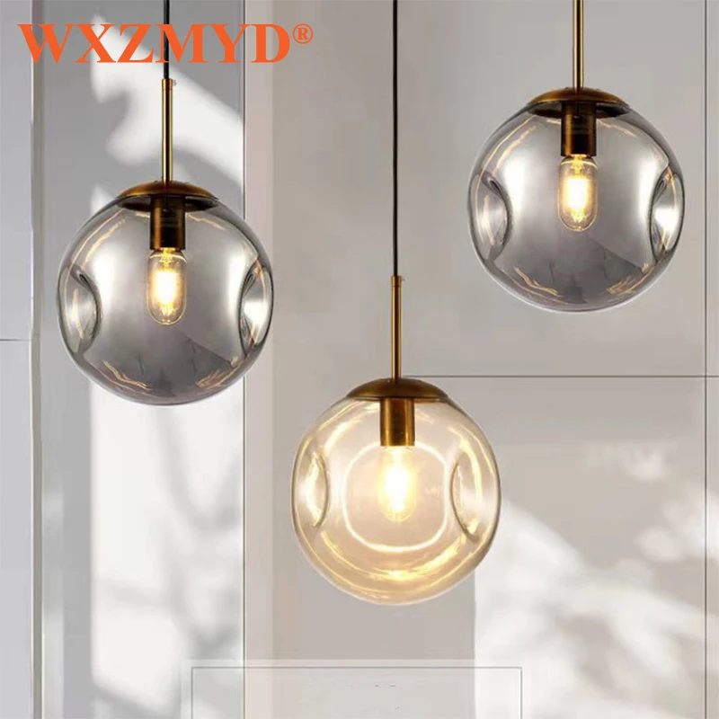 

Modern Led Glass Pendant Lights Nordic Dining Hanging Lighting Fixtures Restaurant Living Bedroom Bedside Decor Bar Gray Lamps