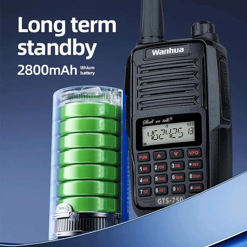Wanhua GTS-750 handheld walkie talkie with UHF frequency of 400-470MHZ and 10km communication, 2800mAh lithium battery 5