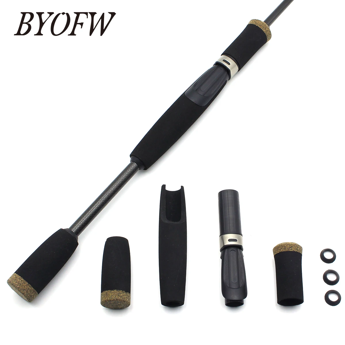 BYOFW 1 Set Black EVA Fishing Rod Handle Split Grip With 16# IPS Type  Similar Reel Seat DIY Repair Building Replacement Tackle