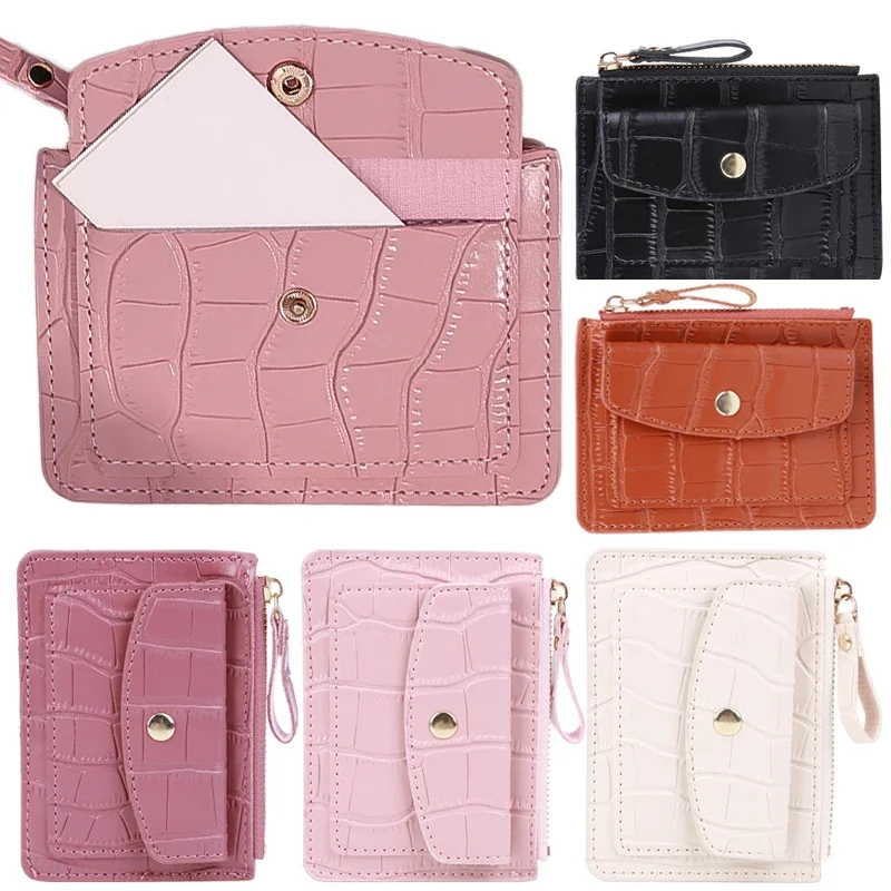 Coin Purse Coin Wallet Women Wallet Card Wallet Women Short Hand-held Wallet Simple PU Leather Multi-Slot Zipper Keychain Small Card Bag Holder Crocodile Pattern Coin Purses