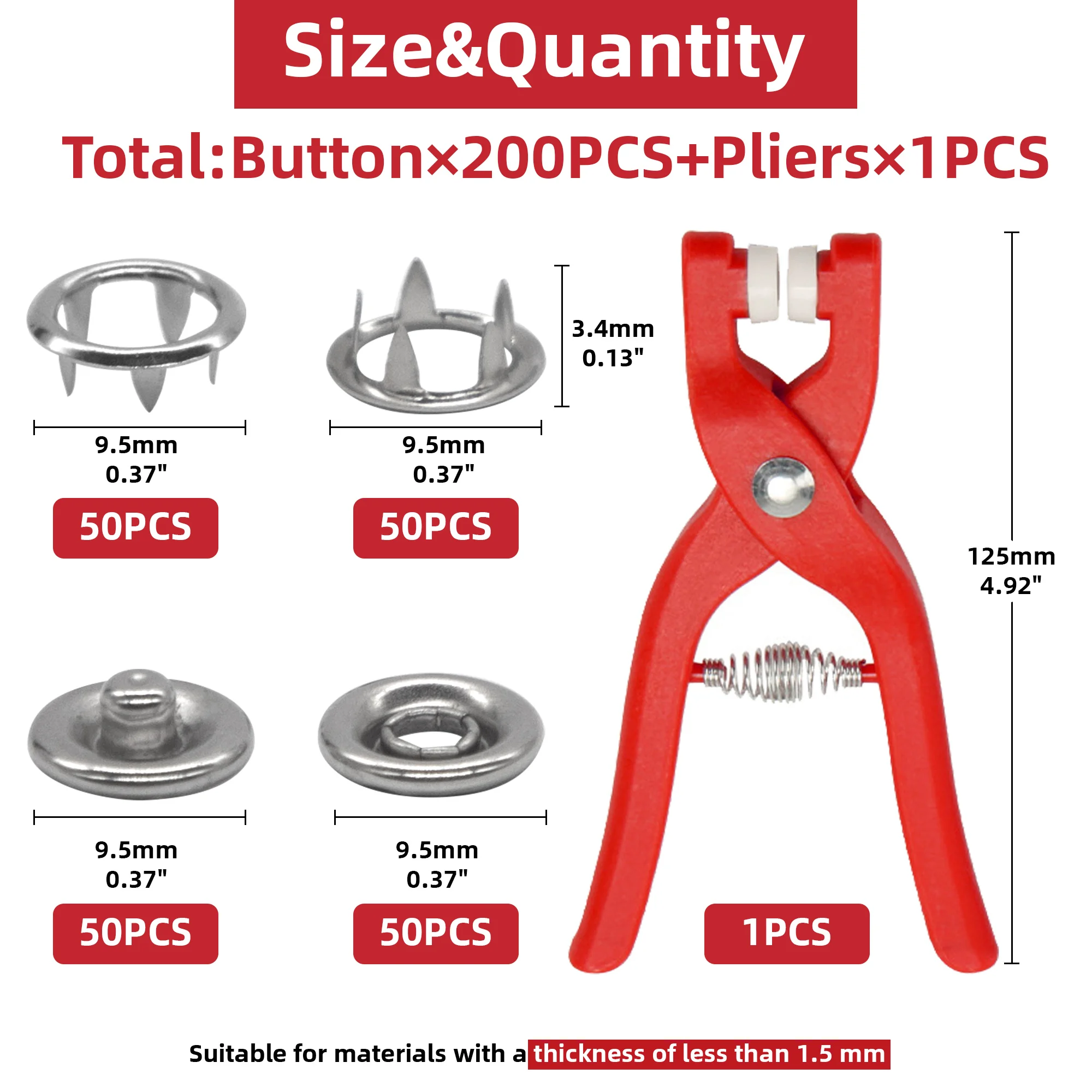 50 Sets Metal Snaps Buttons with Fastener Pliers Press Tool Kit For DIY Crafts Clothes Hats Plier Tool Metal Snap Button 2