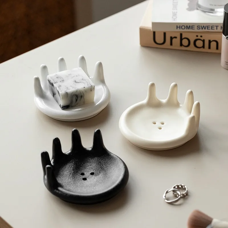 

NEW Soap Dishes Ceramic Creative Fun Hand Shape Style Nordic Minimalist Home Hotel Bathroom Accessories Countertop Storage Rack
