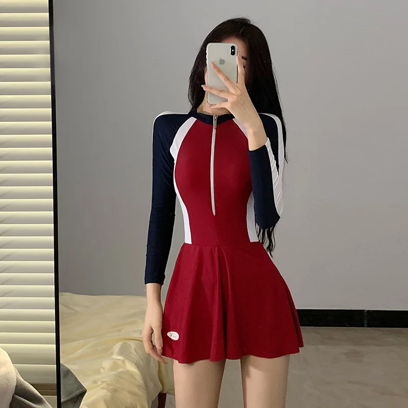여성용 긴팔 수영복, 래쉬가드, 수영복 세트, 모노크롬 탱키니, 퓨어 걸 라이크라, 플러스 사이즈, 러블리 수영 세트