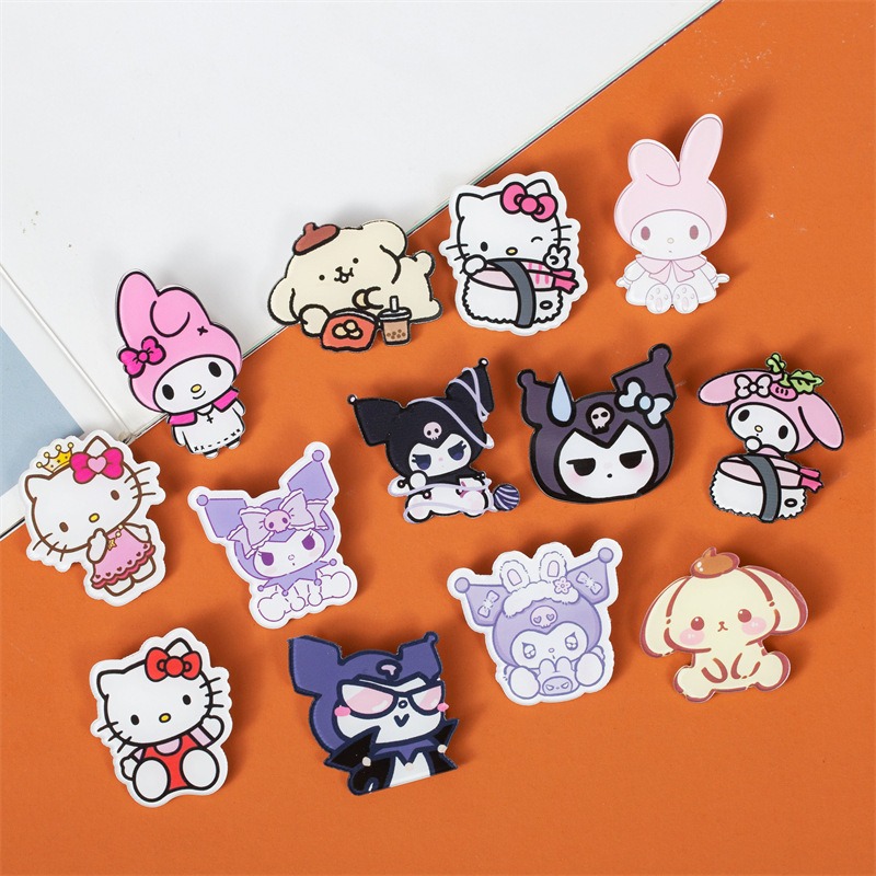 Sanrio Hello Kitty Cartoon Brooch Anime Action Figures My Melody Kuromi Cinnamoroll Lapel Pins Backpacks Broocher Collar Jewelry