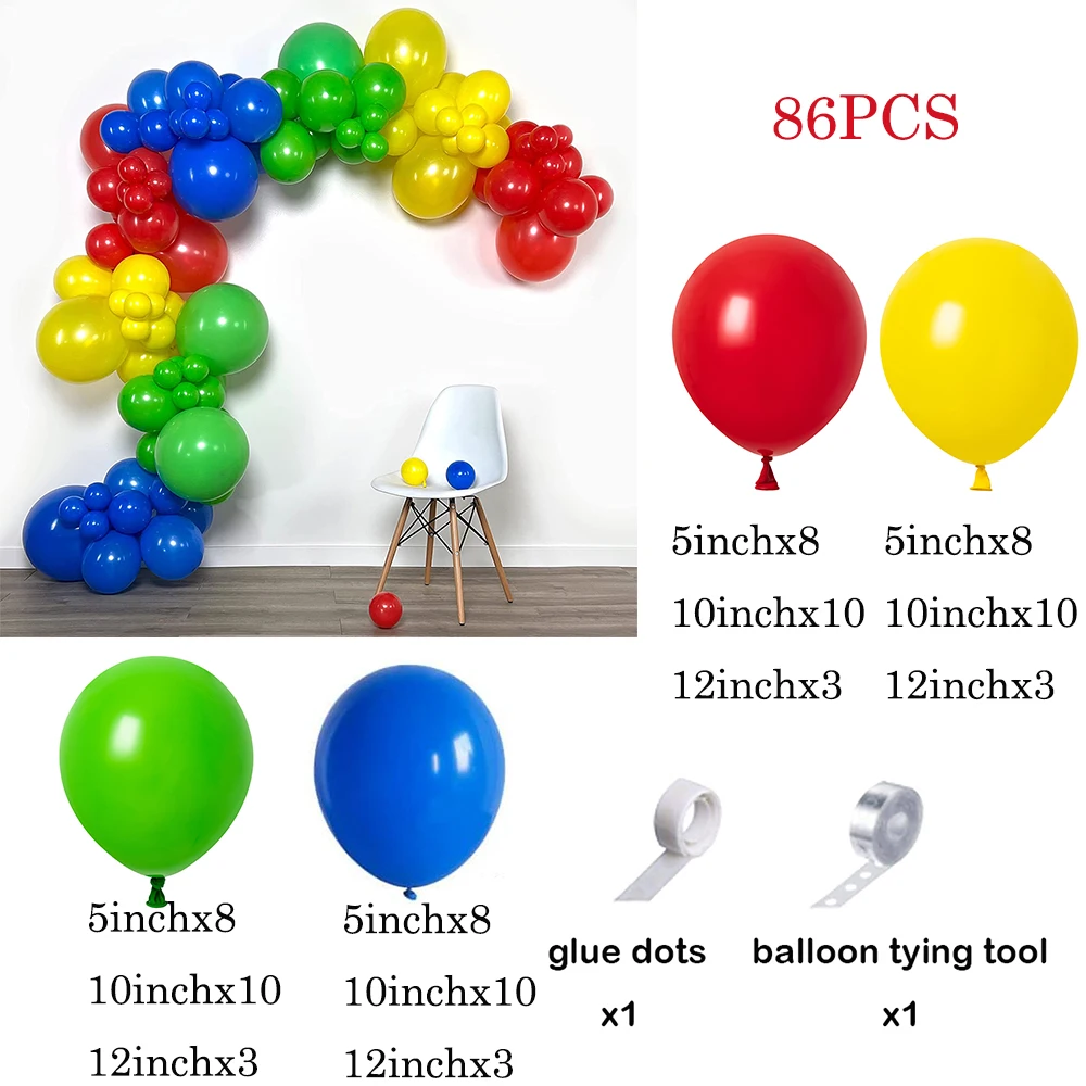 Red Green Blue Yellow Balloons Garland Arch Kit Latex Ballon Set Carnival Circus Toy Themed Party Birthday Decoration Air Globos