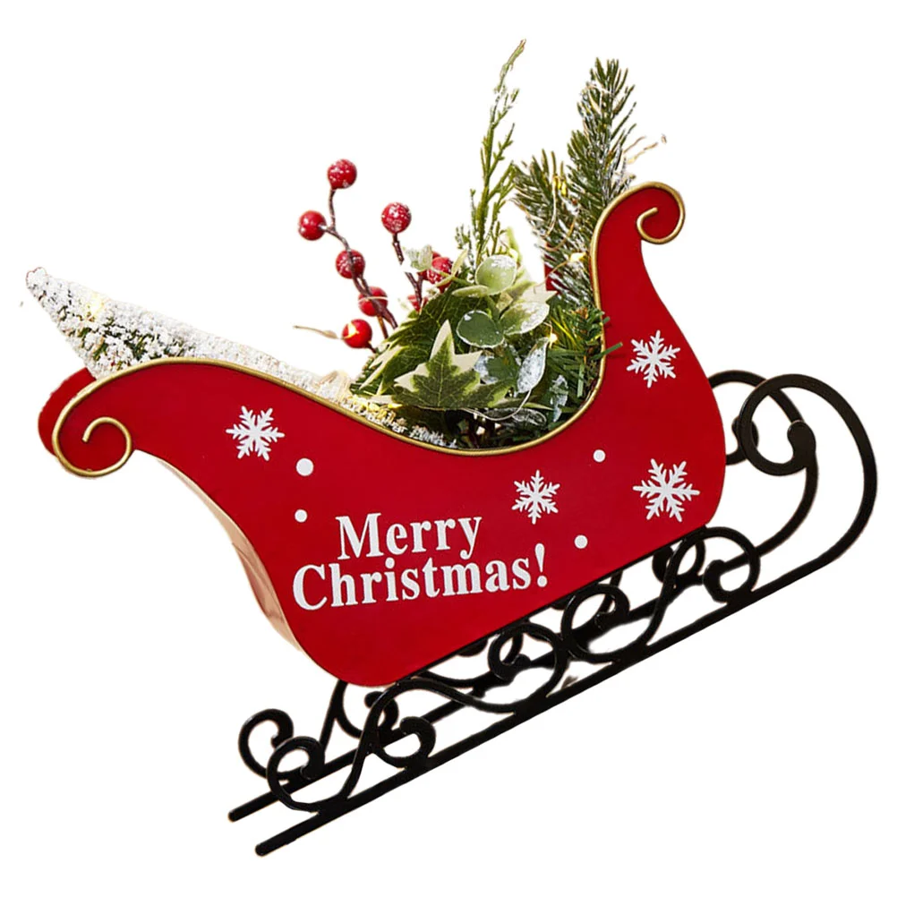 

Metal Christmas Sleigh Centerpieces Xmas Sleigh with Simulation Plant Christmas Decor for Table Top Holiday Home Decorations