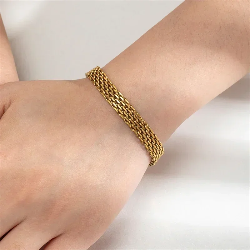 Twist Braided Titanium Steel Bracelet Gold Plated Elegant Ins Basic Classic Mesh Non-fading Hand Jewelry stainless steel bracelet